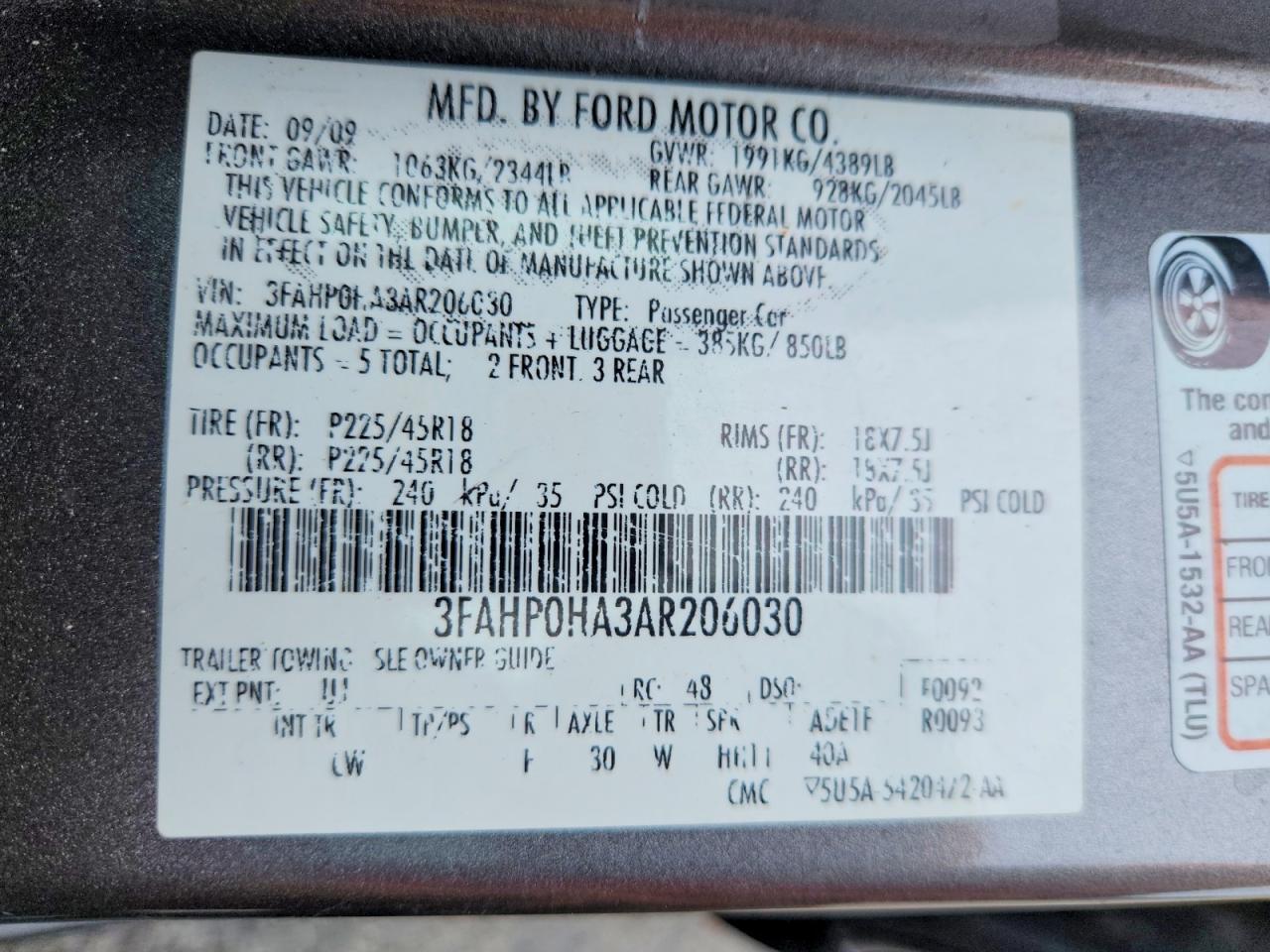 2010 FORD FUSION SE photo 23