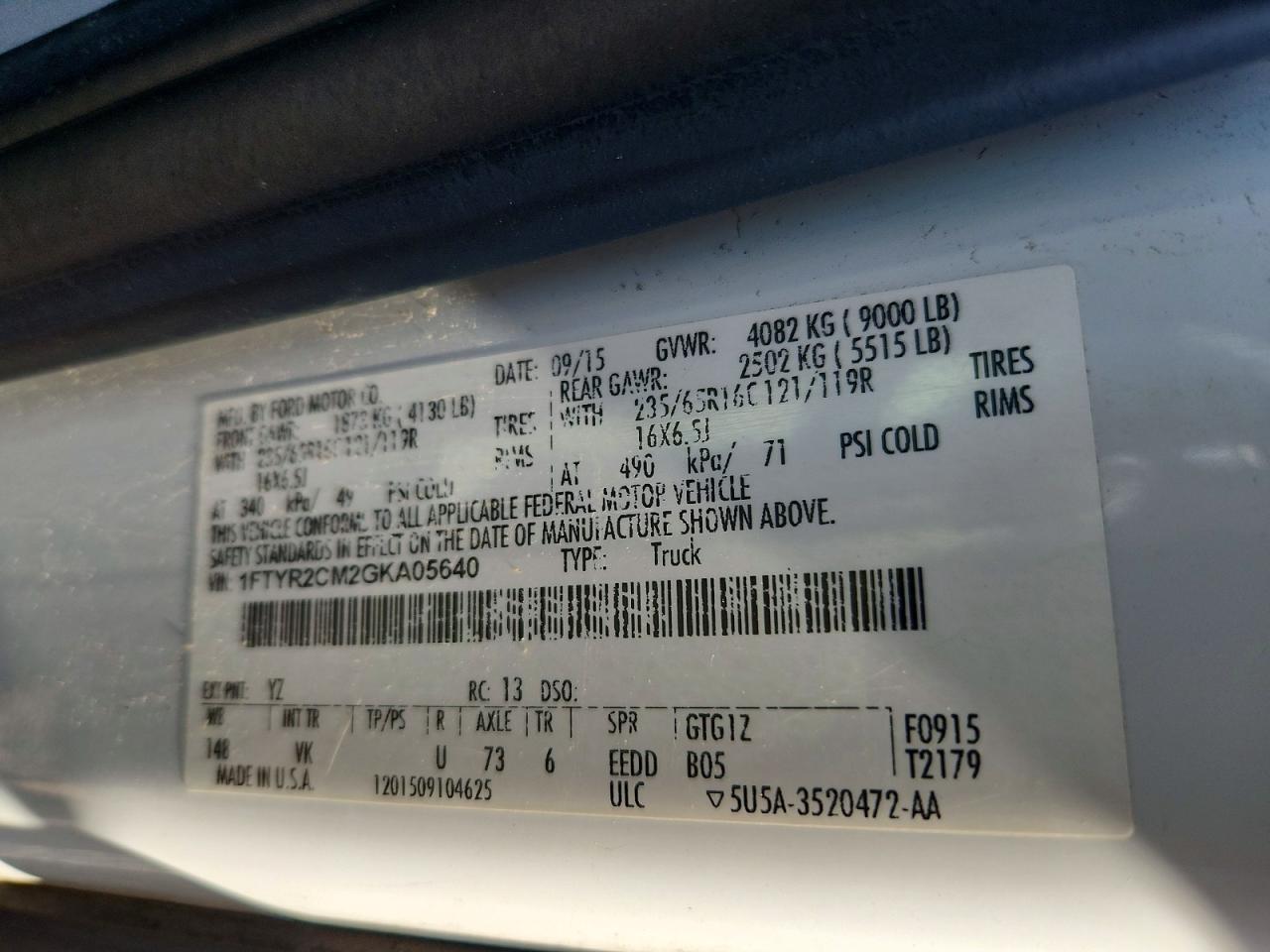 2016 FORD TRANSIT T-250 photo 25