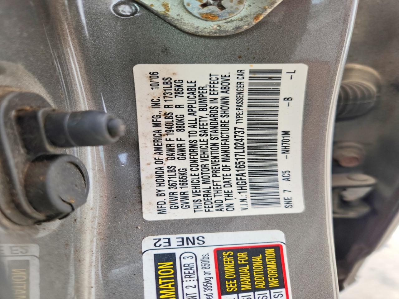 2007 HONDA CIVIC LX photo 25