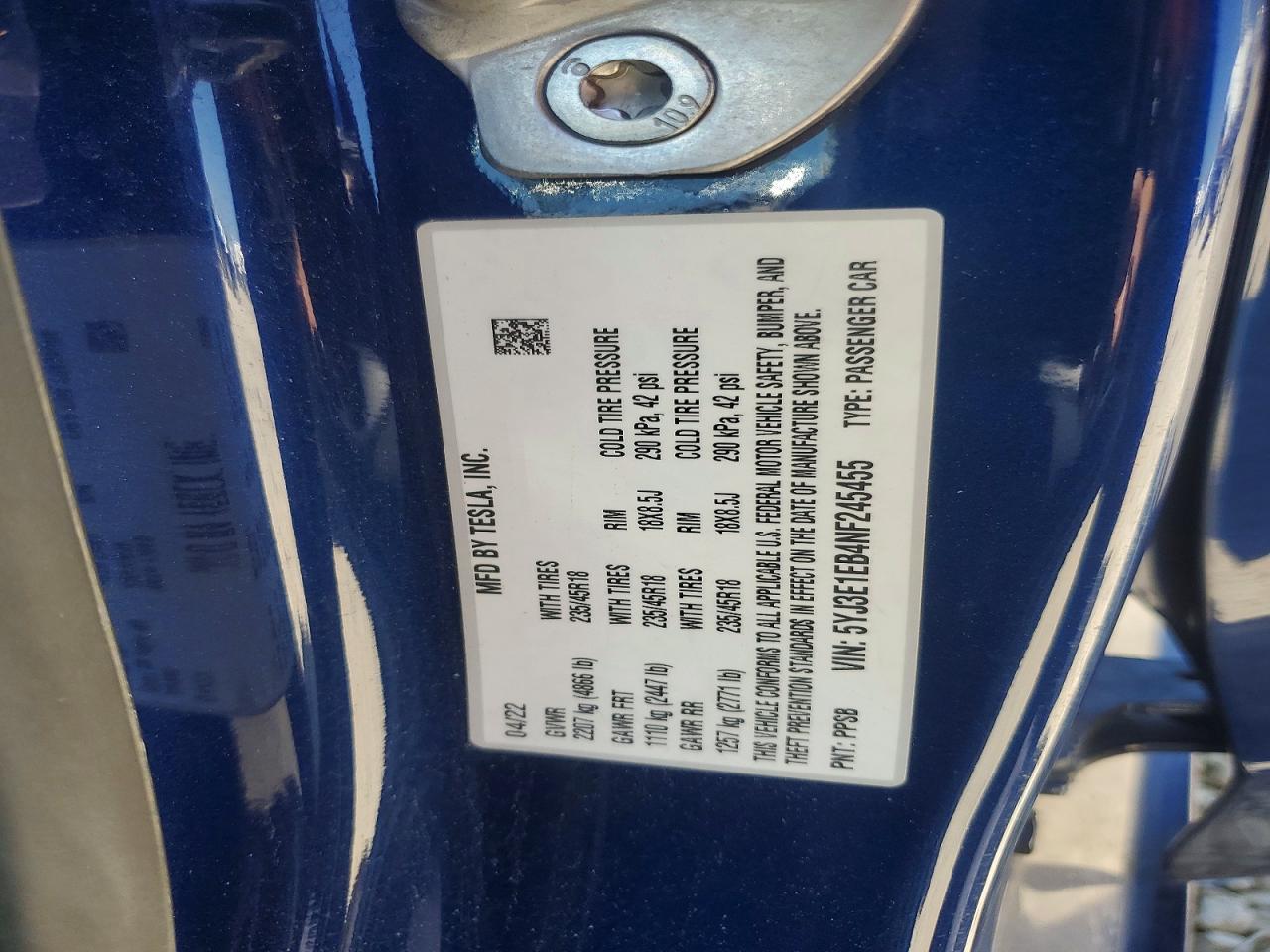 2022 TESLA MODEL 3 photo 23