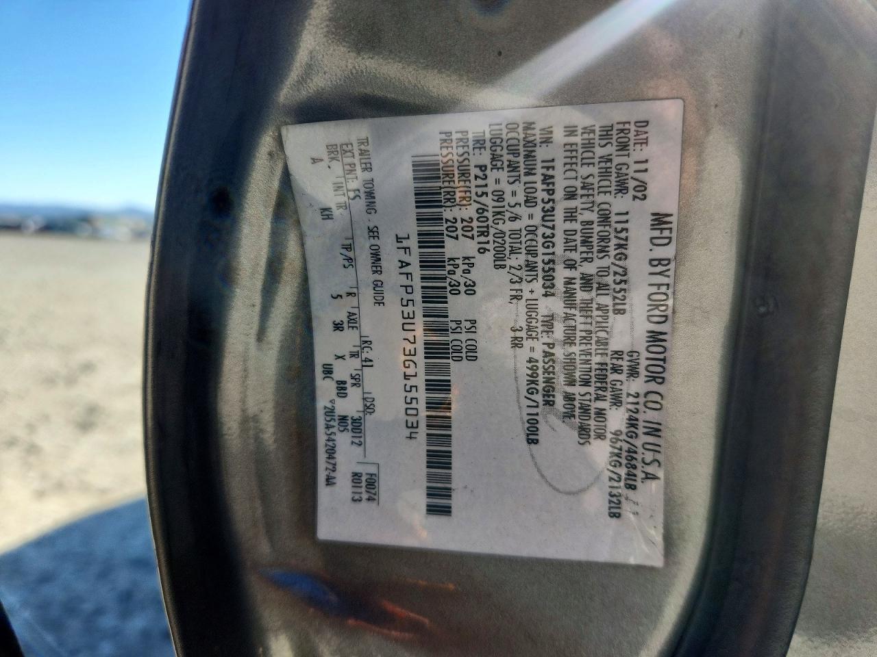 2003 FORD TAURUS SE photo 23