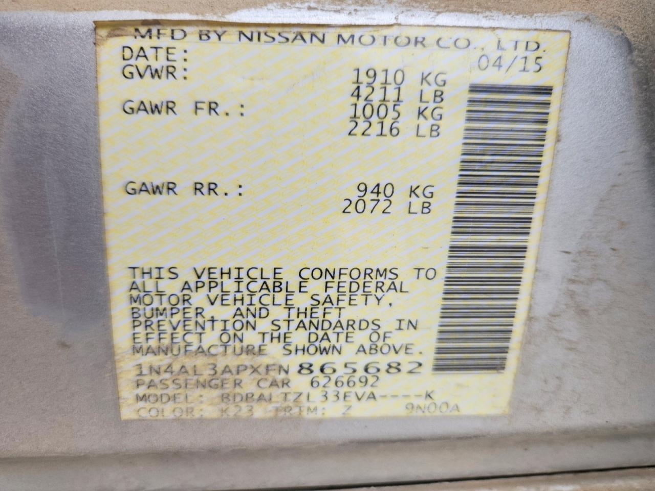 2015 NISSAN ALTIMA 2.5 SL photo 34