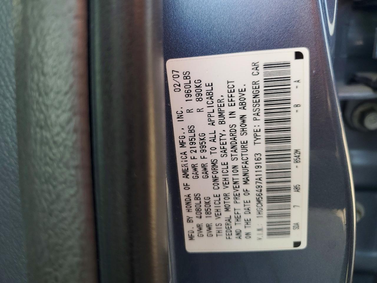 2007 HONDA ACCORD LX photo 23