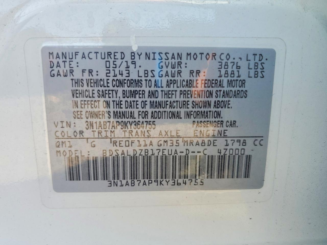 2019 NISSAN SENTRA SV photo 37