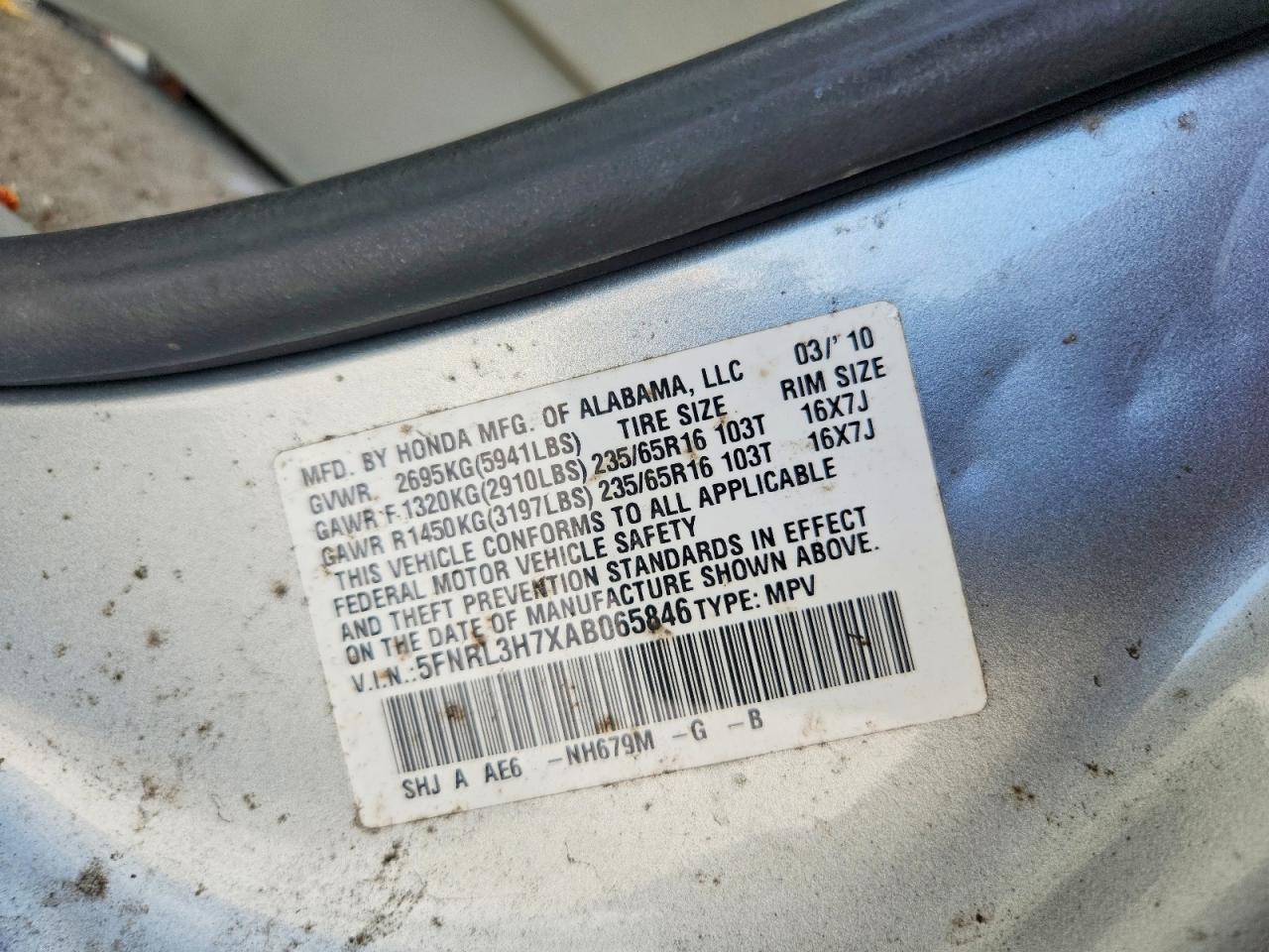 2010 HONDA ODYSSEY EXL photo 25