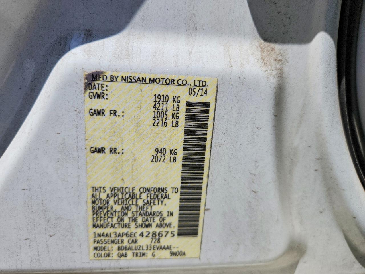 2014 NISSAN ALTIMA 2.5 SV photo 12