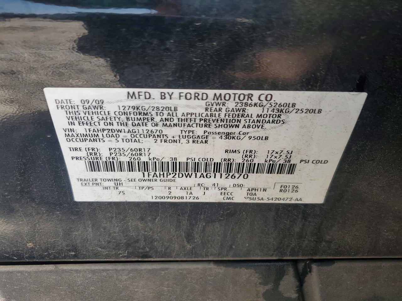 2010 FORD TAURUS SE photo 23