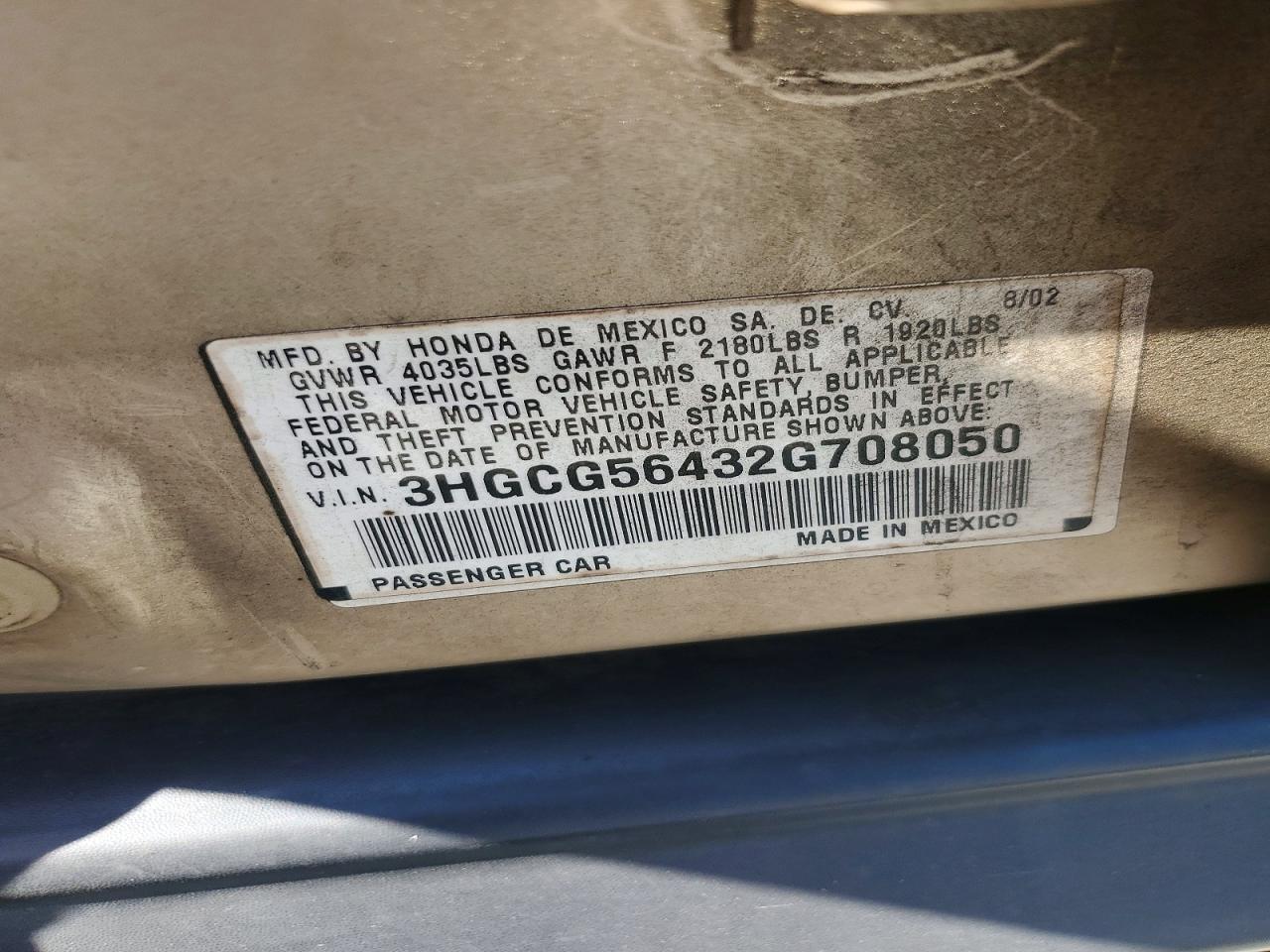2002 HONDA ACCORD LX photo 12