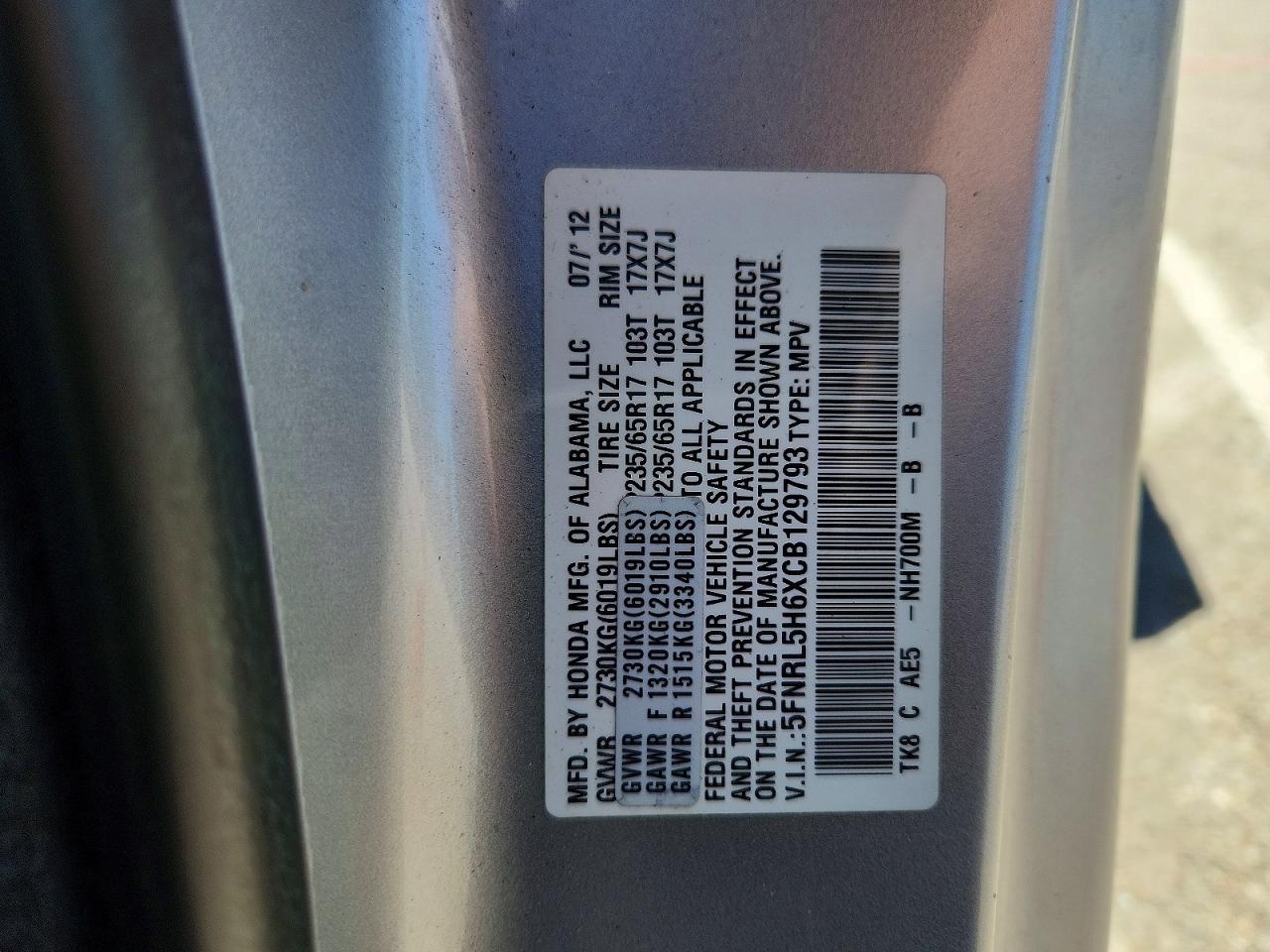 2012 HONDA ODYSSEY EXL photo 27