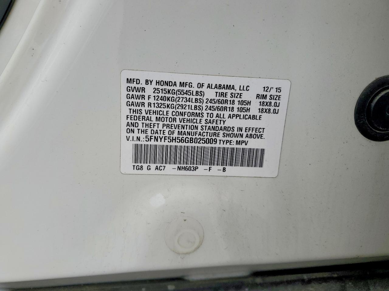 2016 HONDA PILOT EXL photo 37