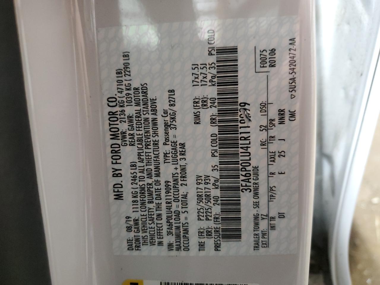 2020 FORD FUSION SE photo 12