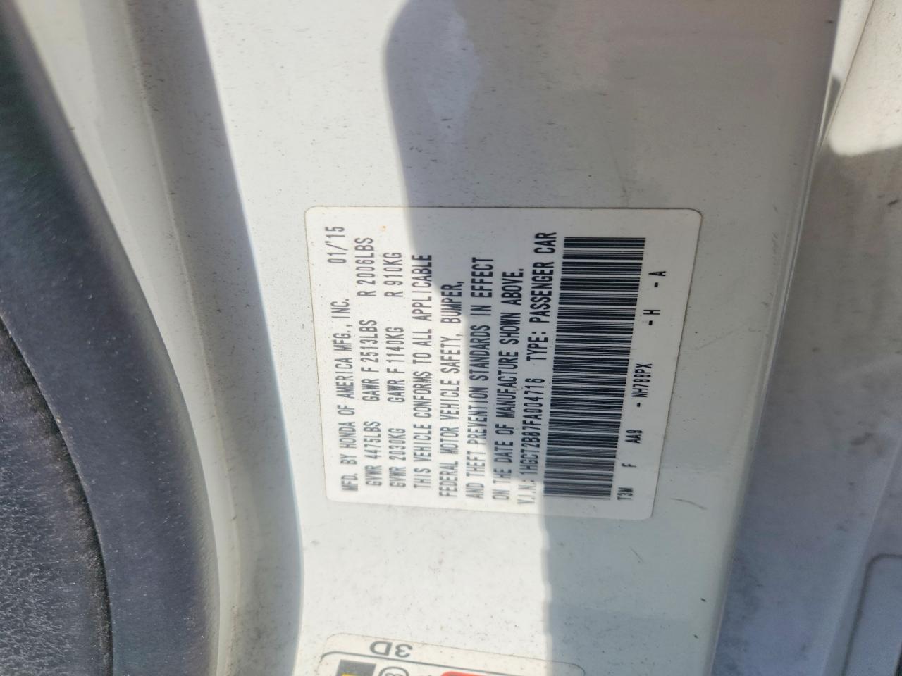 2015 HONDA ACCORD EXL photo 34