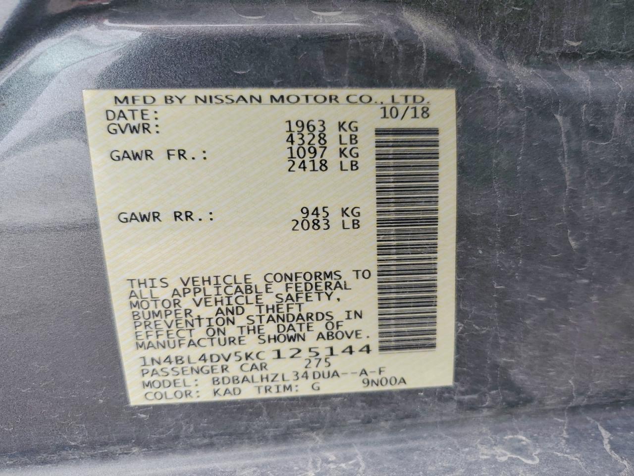 2019 NISSAN ALTIMA SV photo 23