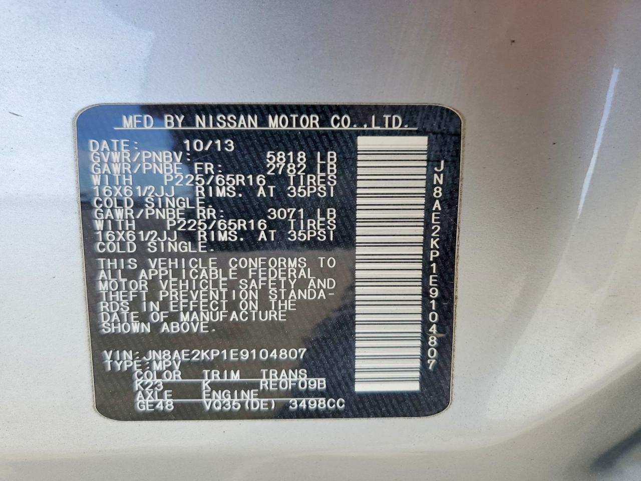 2014 NISSAN QUEST 3.5 S photo 37