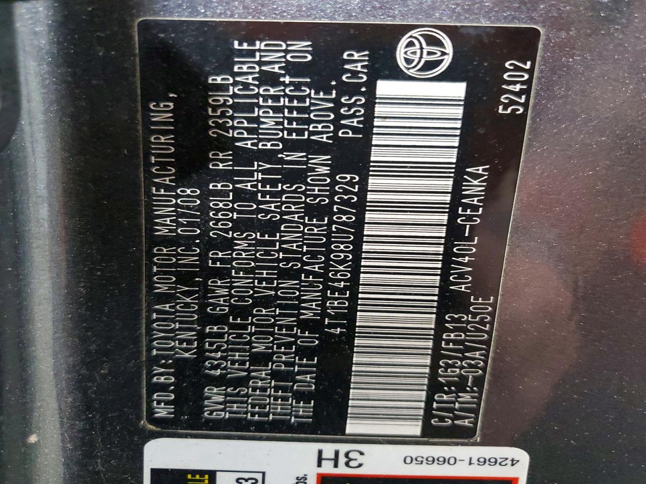 2008 TOYOTA CAMRY LE photo 37