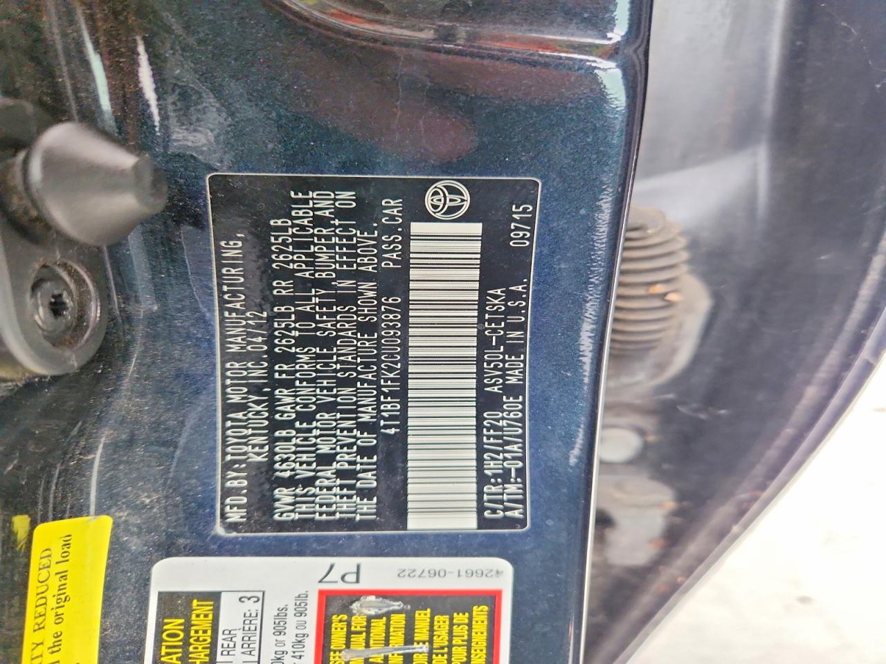 2012 TOYOTA CAMRY SE photo 12