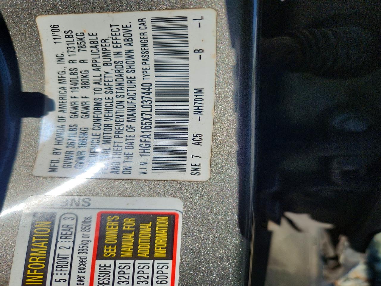 2007 HONDA CIVIC LX photo 34
