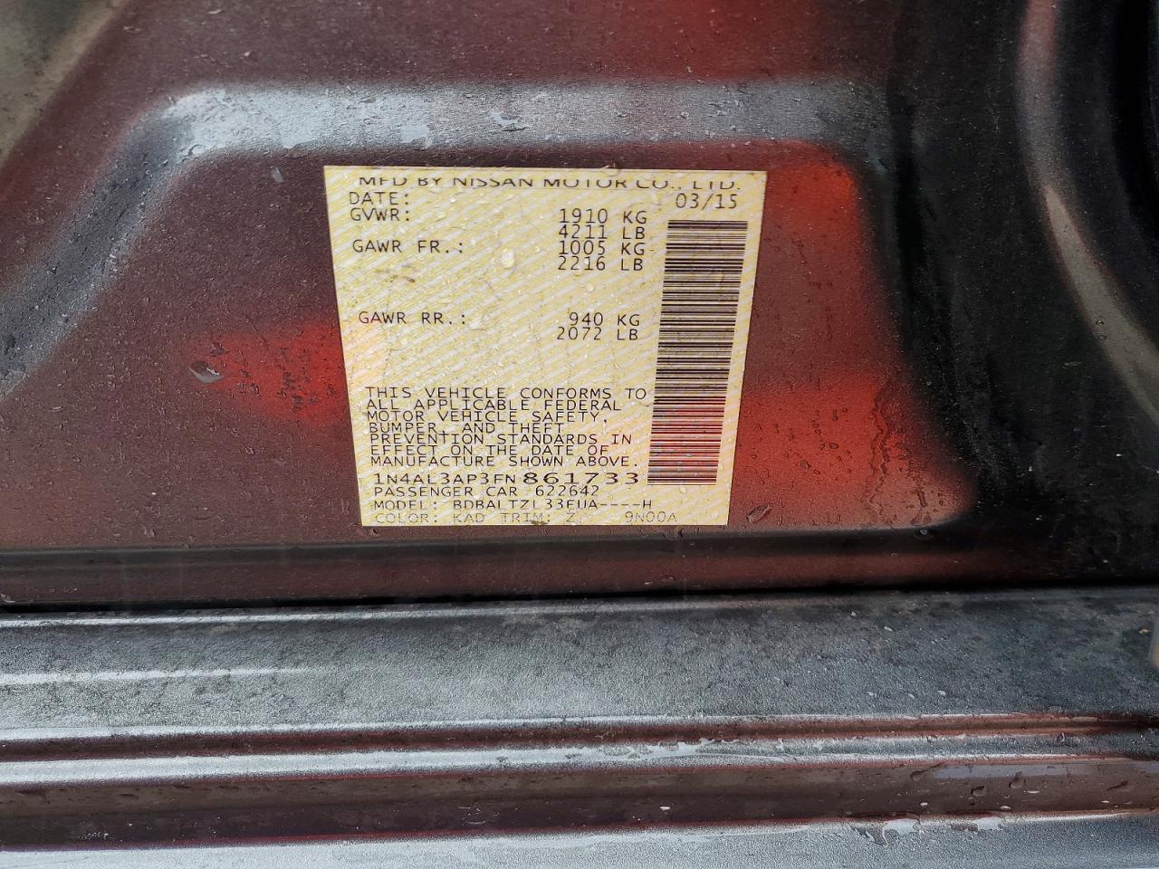 2015 NISSAN ALTIMA 2.5 SL photo 12