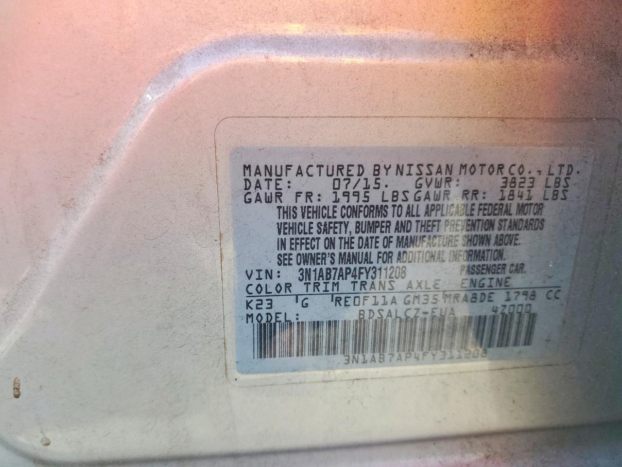2015 NISSAN SENTRA S photo 37