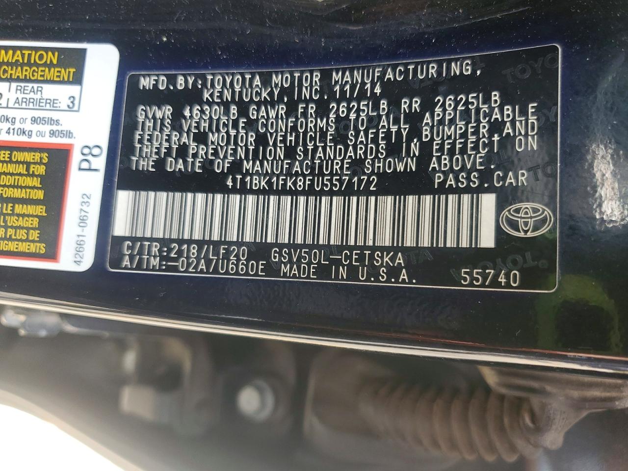 2015 TOYOTA CAMRY XSE V6 photo 12