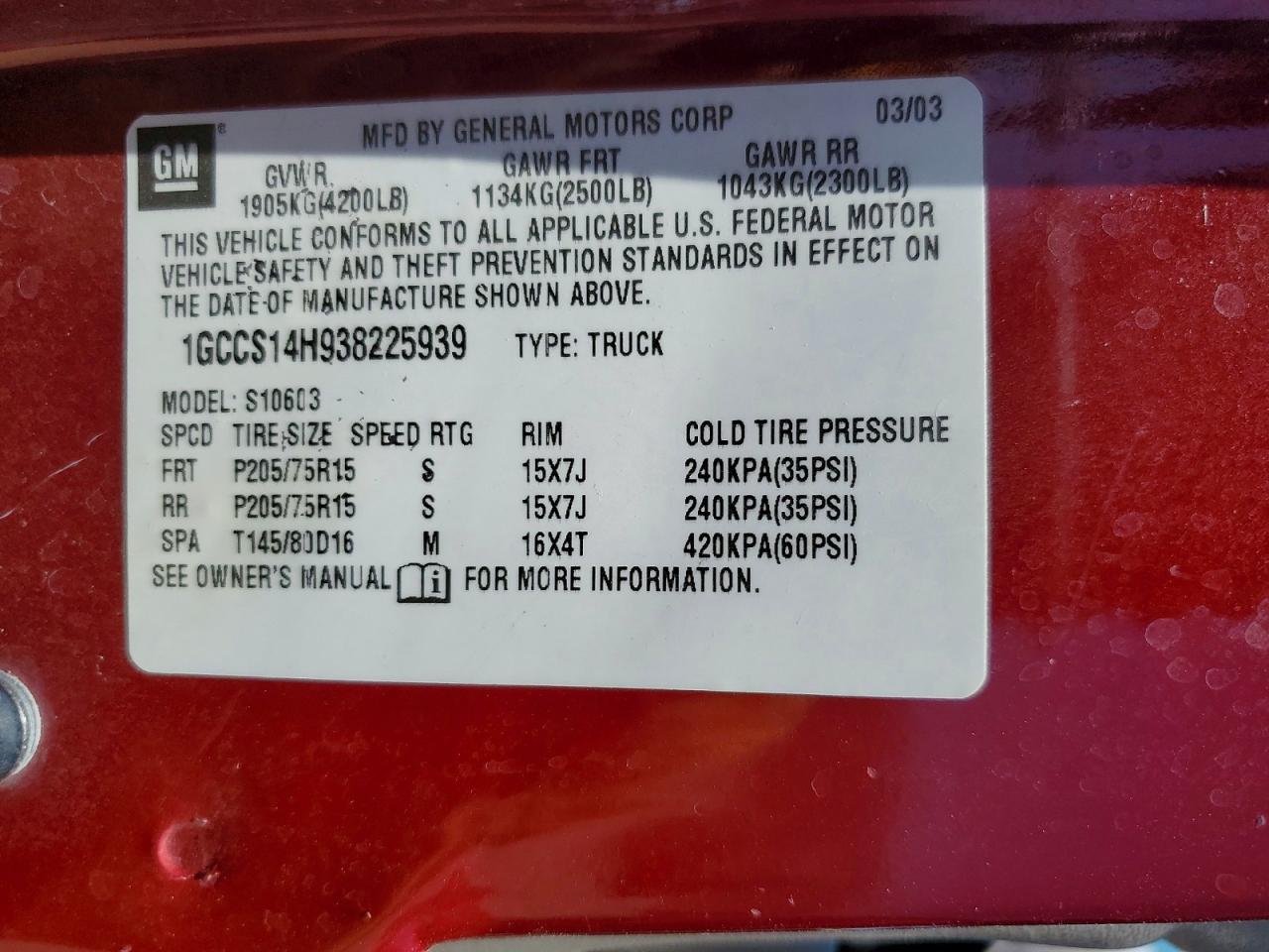 2003 CHEVROLET S TRUCK S10 photo 23