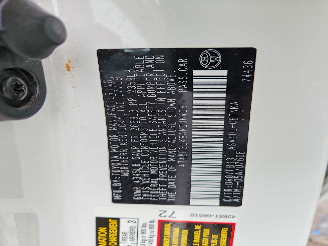 2010 TOYOTA CAMRY LE photo 34