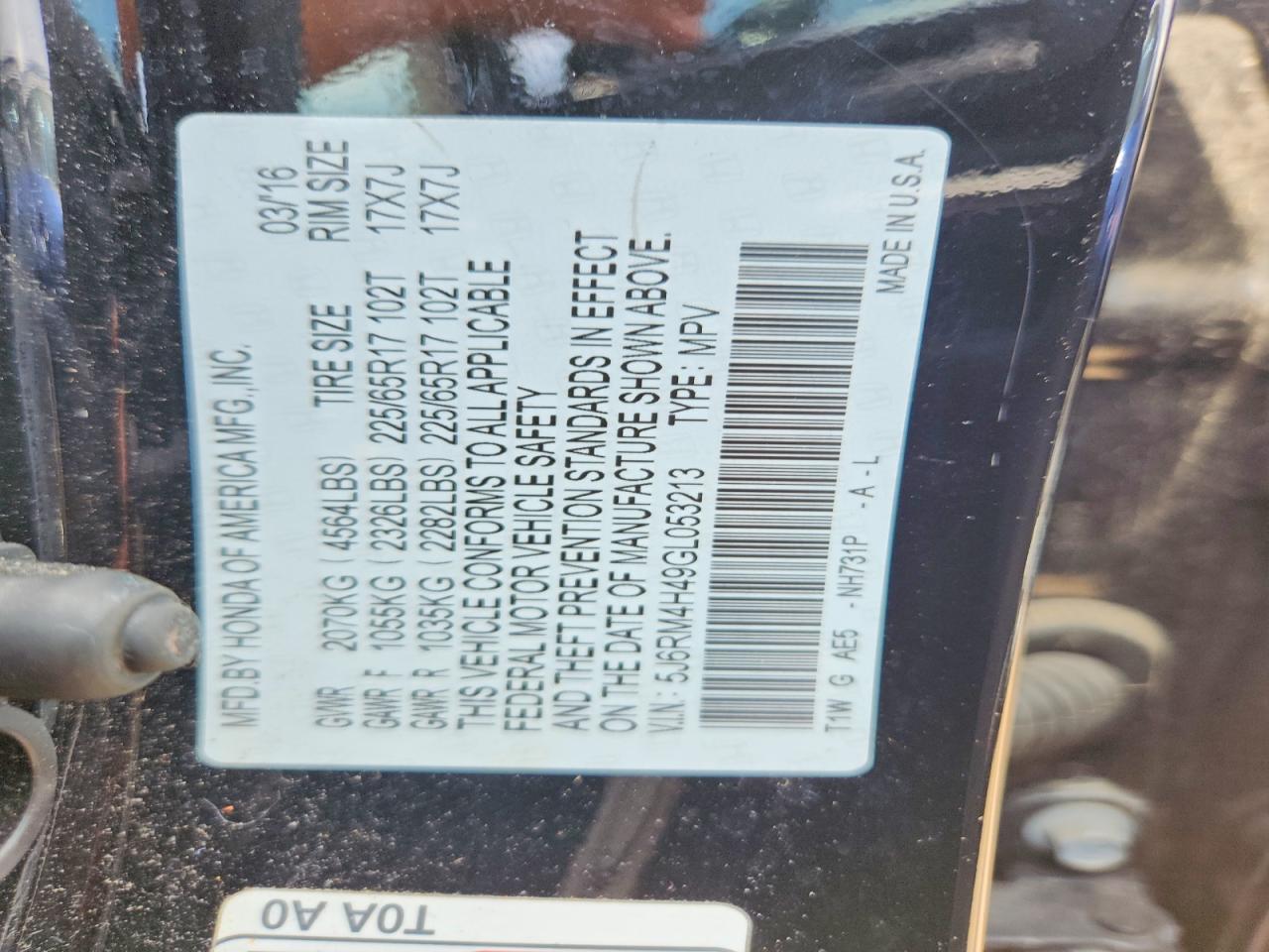 2016 HONDA CR-V SE photo 23