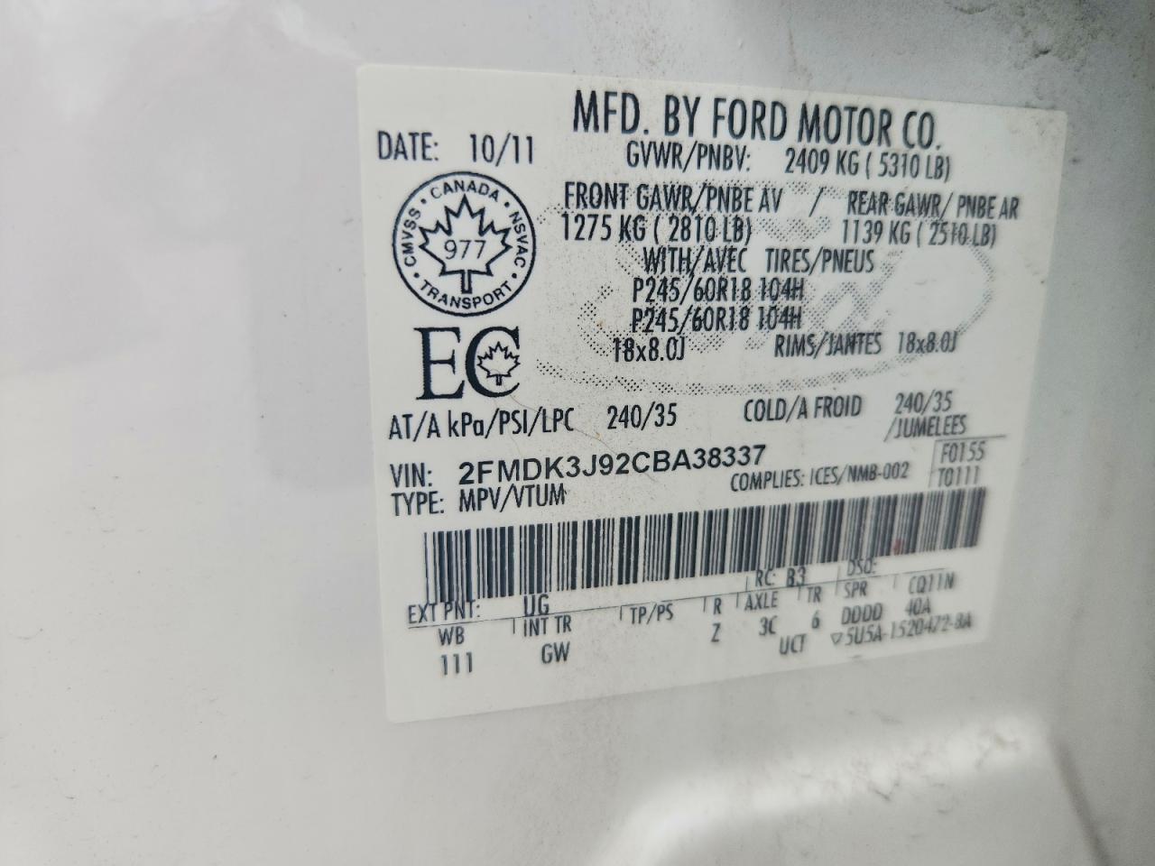 2012 FORD EDGE SEL photo 25