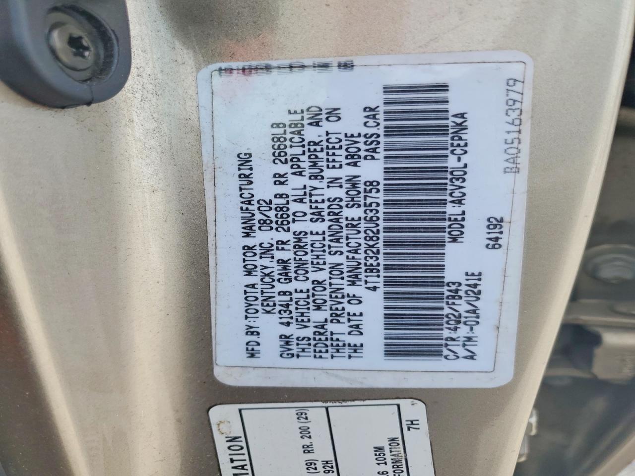 2002 TOYOTA CAMRY LE photo 23
