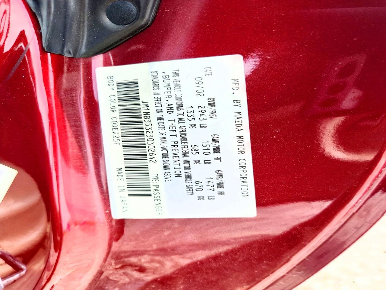 2003 MAZDA MX-5 MIATA BASE photo 34