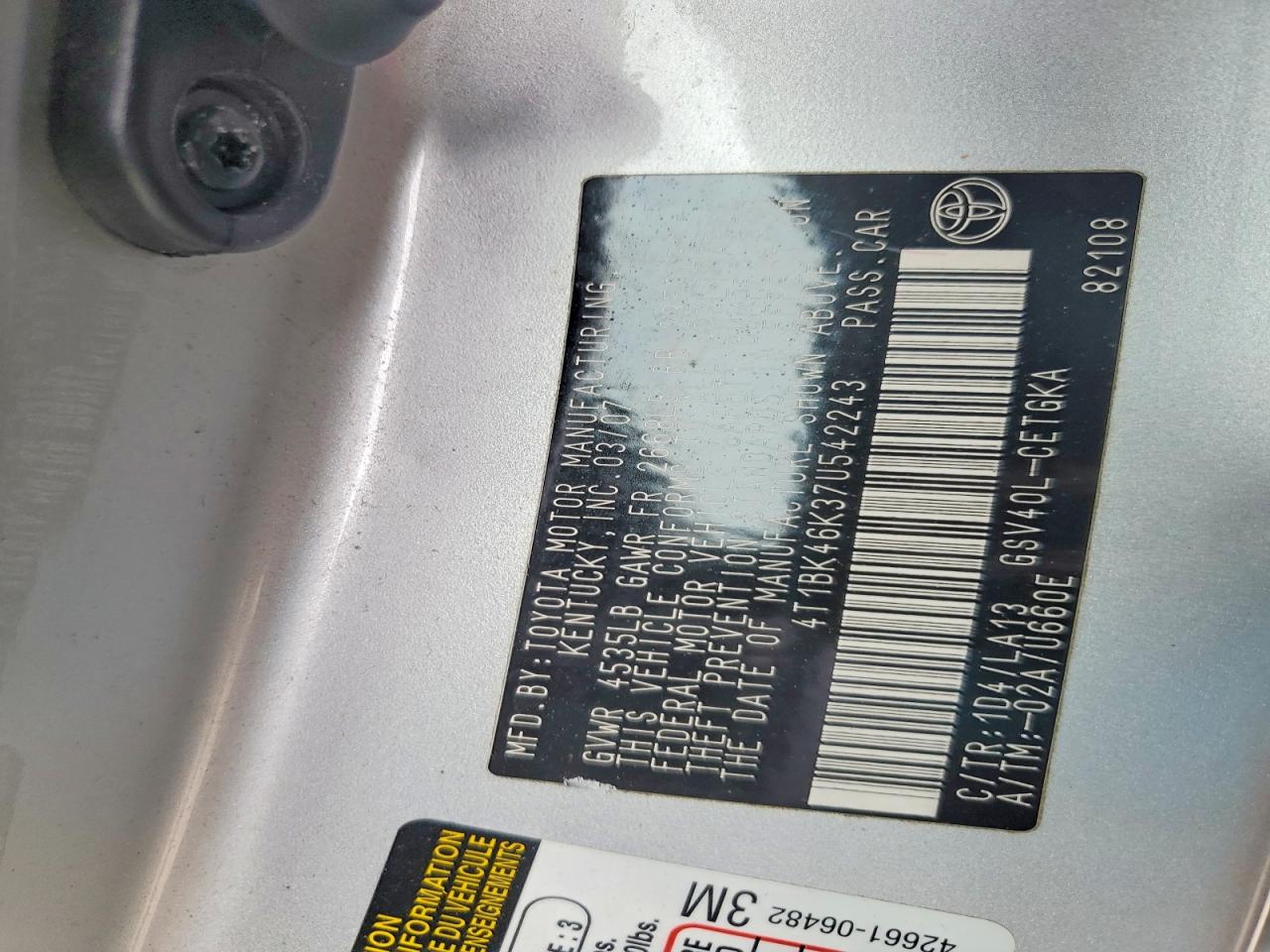 2007 TOYOTA CAMRY XLE V6 photo 13