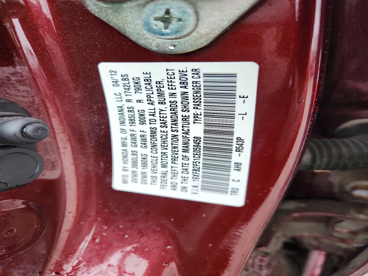 2012 HONDA CIVIC LX photo 23