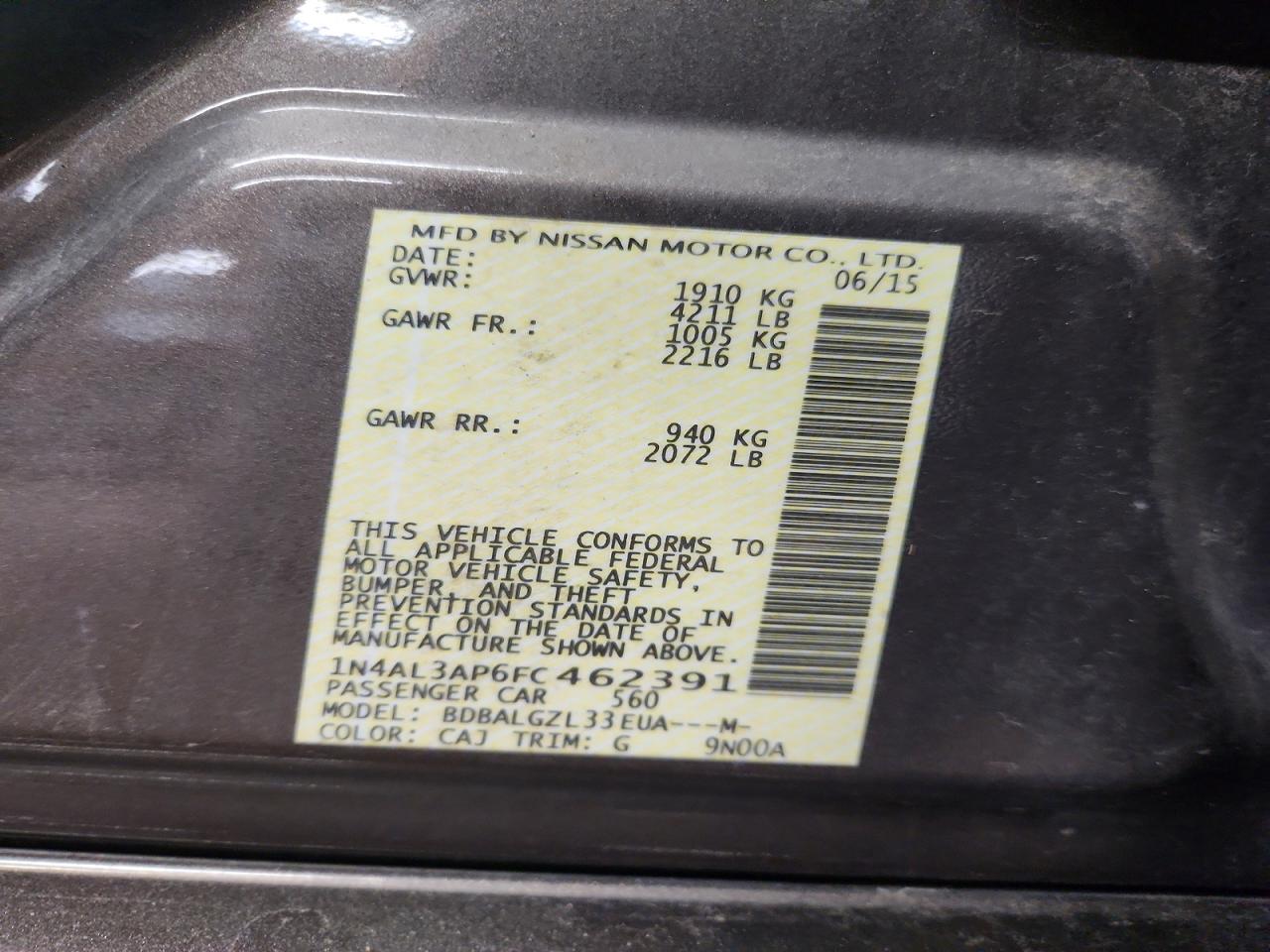 2015 NISSAN ALTIMA 2.5 S photo 12