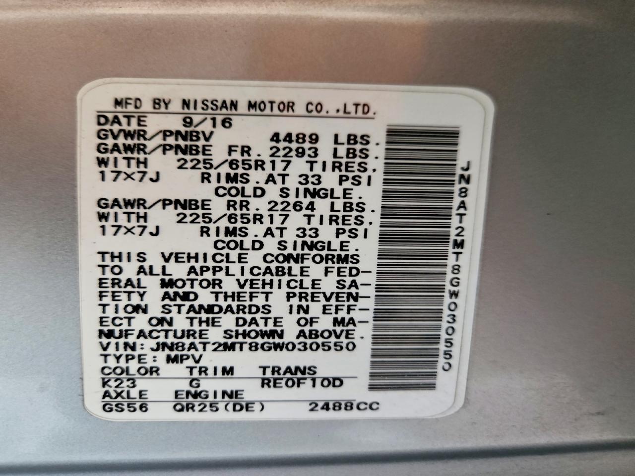2016 NISSAN ROGUE S photo 25