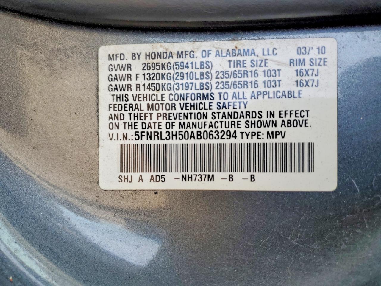 2010 HONDA ODYSSEY EX photo 37