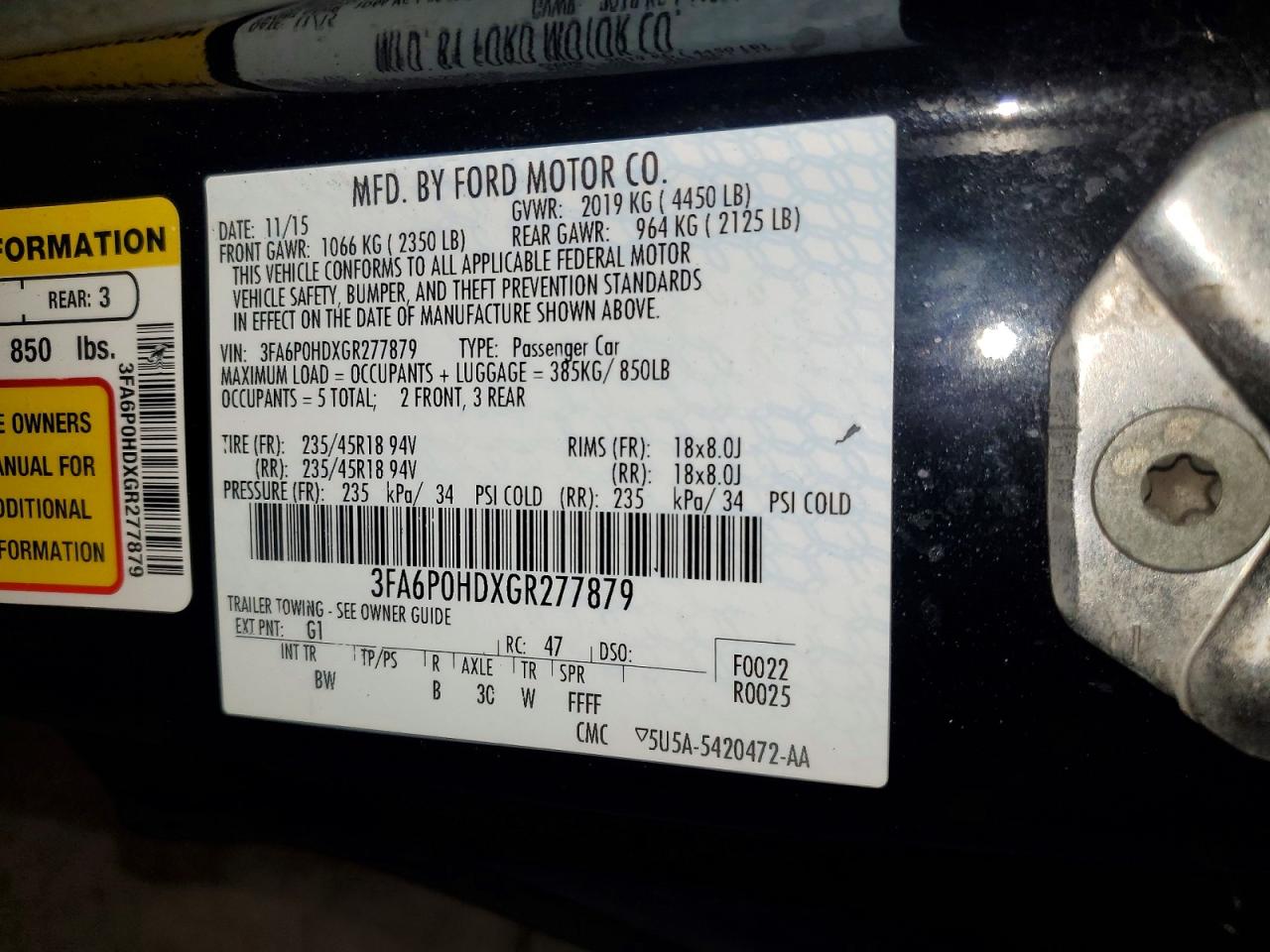 2016 FORD FUSION SE photo 34
