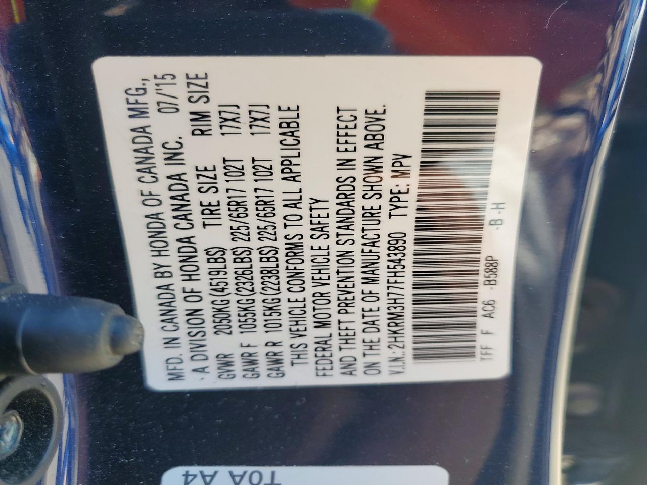 2015 HONDA CR-V EXL photo 27