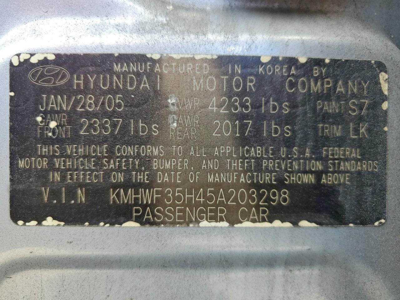 2005 HYUNDAI SONATA GLS photo 23