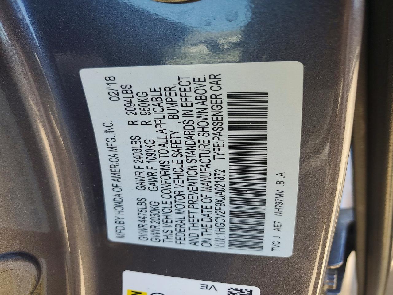 2018 HONDA ACCORD EX-L photo 25