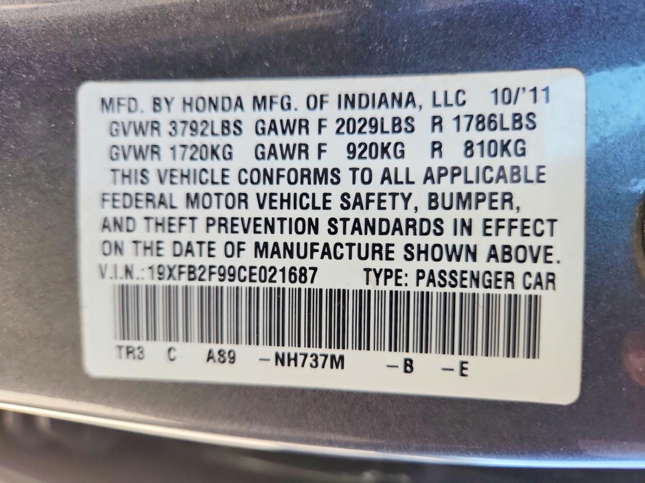2012 HONDA CIVIC EXL photo 25