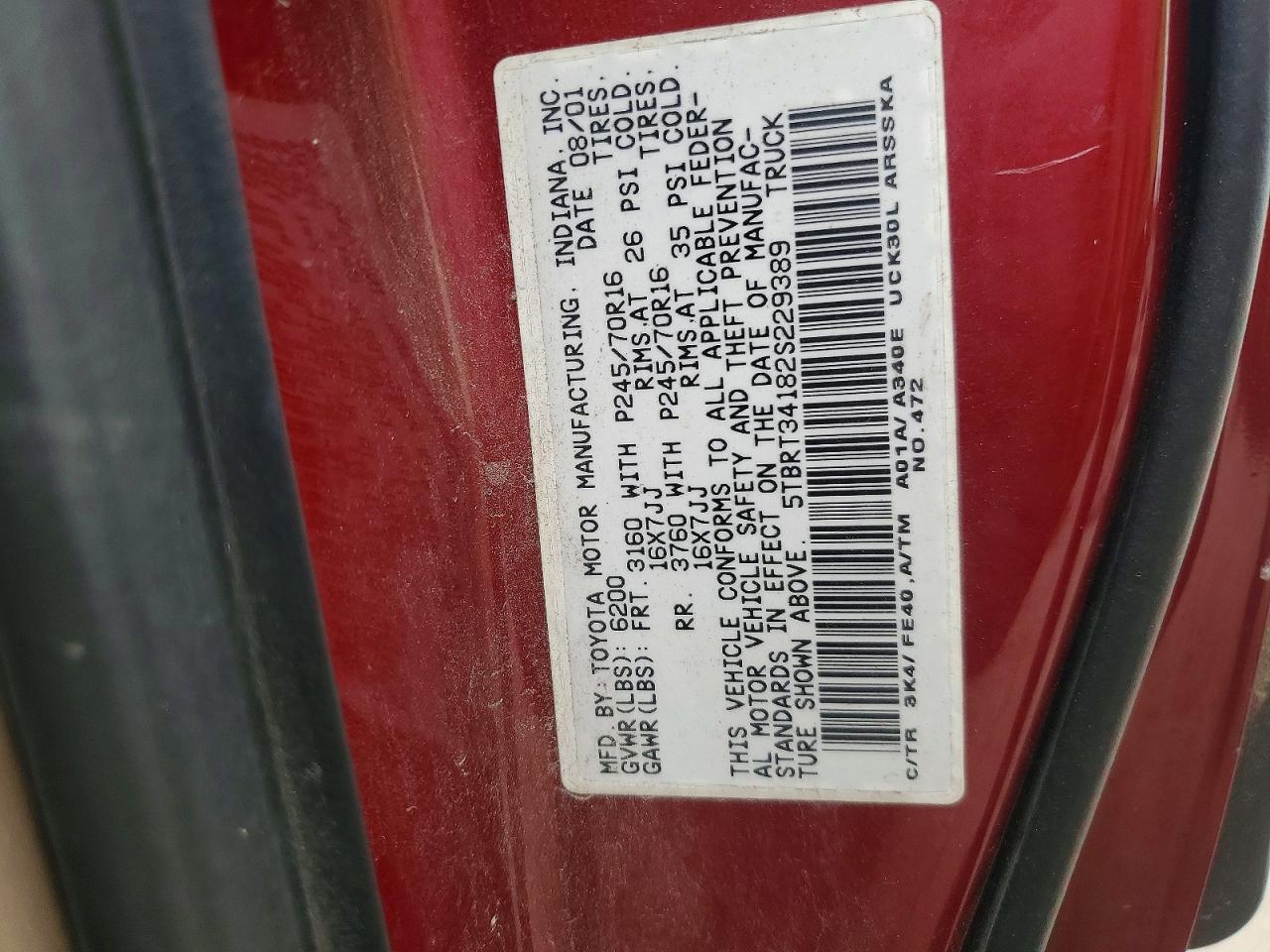 2002 TOYOTA TUNDRA SR5 V8 photo 12
