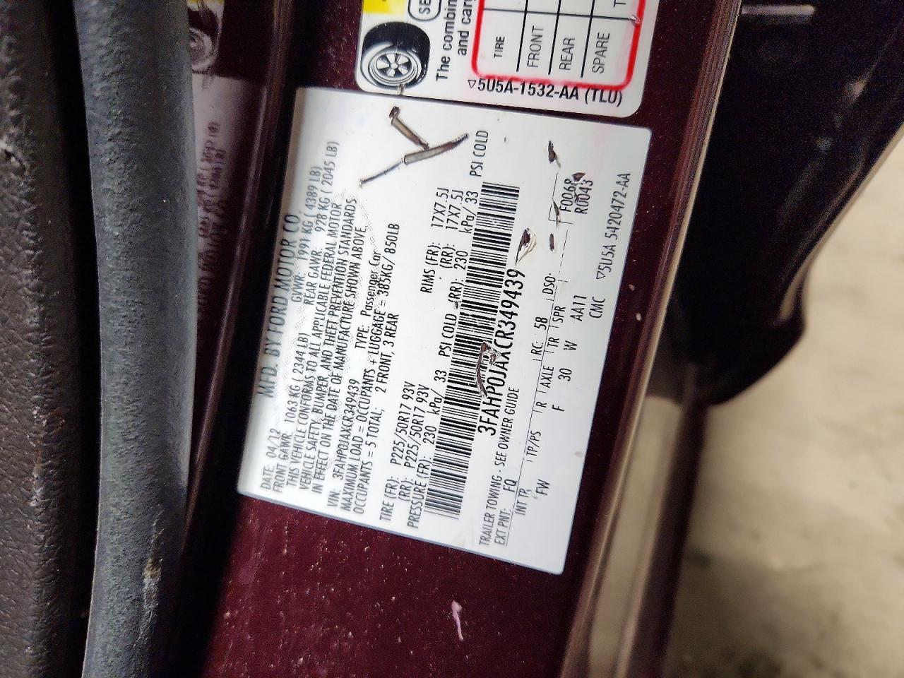 2012 FORD FUSION SEL photo 12