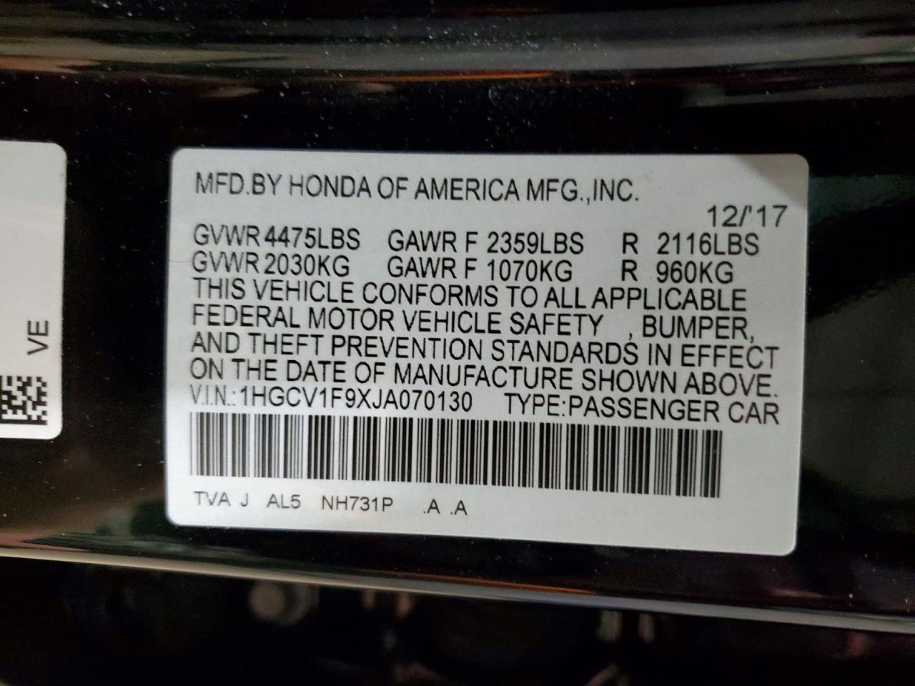 2018 HONDA ACCORD TOURING photo 12