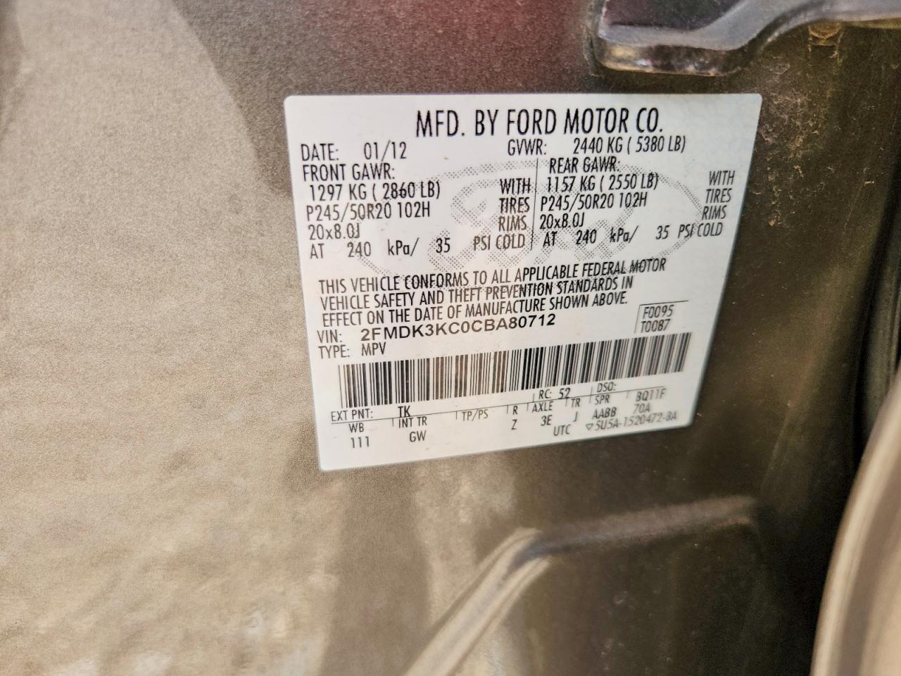 2012 FORD EDGE LIMITED photo 40