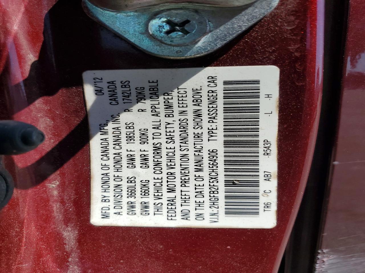 2012 HONDA CIVIC LX photo 23