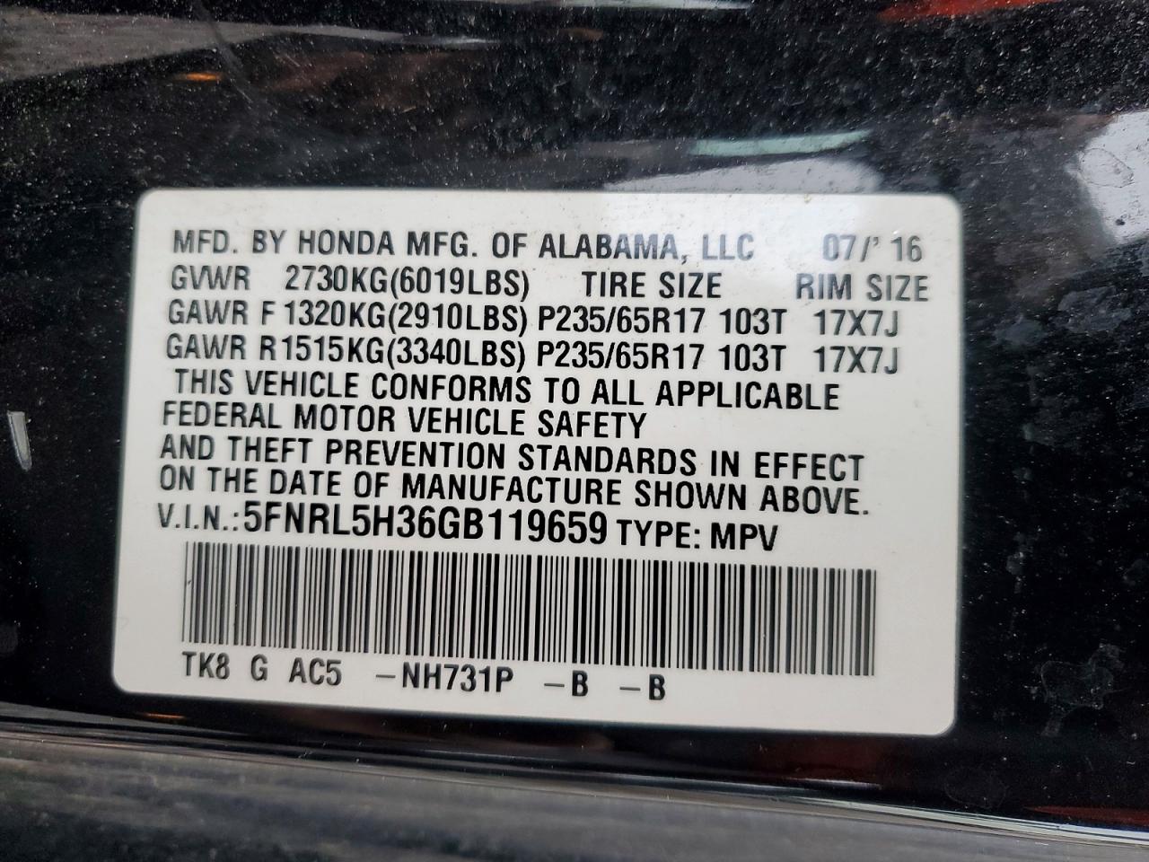 2016 HONDA ODYSSEY SE photo 14