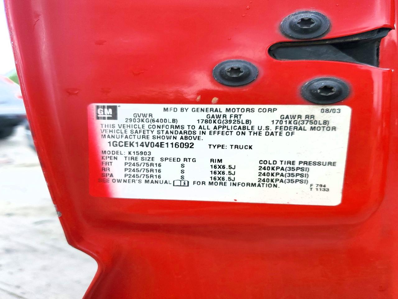 2004 CHEVROLET SILVERADO K1500 photo 23
