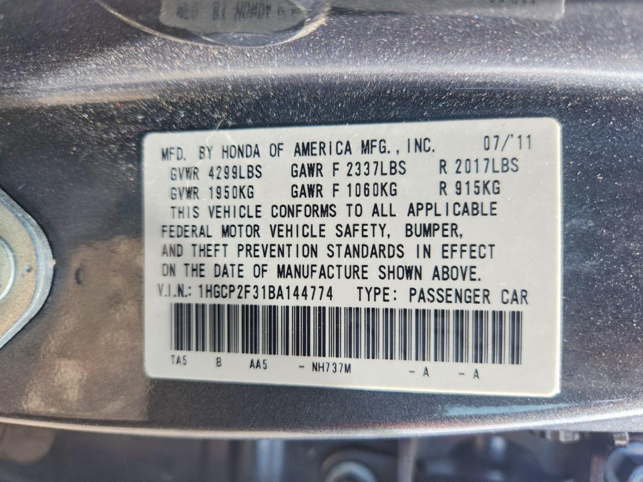 2011 HONDA ACCORD LX photo 23