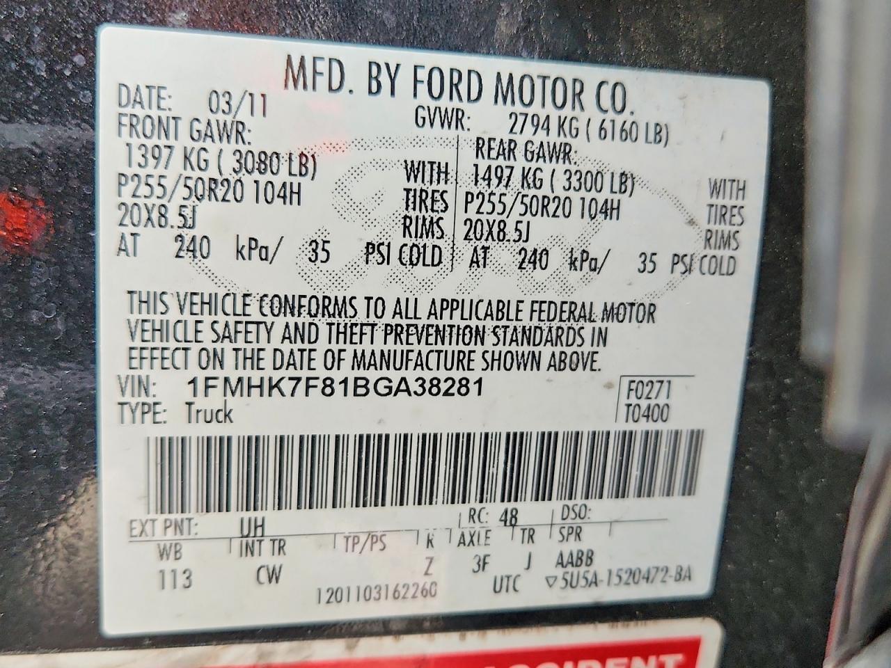 2011 FORD EXPLORER LIMITED photo 25