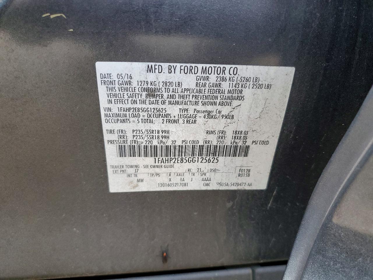 2016 FORD TAURUS SEL photo 12